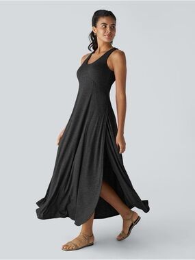 HALARA U Neck Flowy Maxi Casual Tank Dress in Black - Large